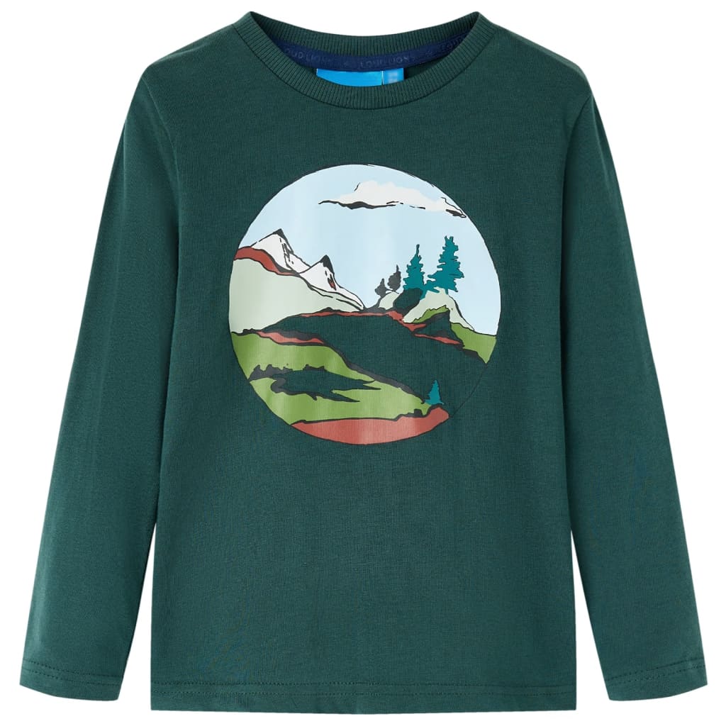 vidaXL Camiseta infantil de manga larga verde oscuro 128