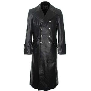 Mil-Tec German Officer Black Leather Great Coat, Size 44 Inch