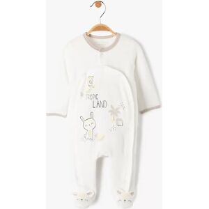 Pyjama bébé en velours imprimé avec ouverture devant - Petit Béguin - 0M - blanc - PETIT BEGUIN blanc - Publicité