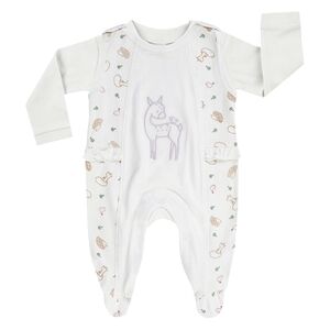 JACKY Une grenouillere pour bebe met en scene WOODLAND TALE white