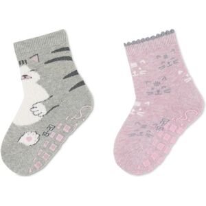 Sterntaler Chaussettes antiderapantes enfant chat gris clair lot de 2