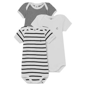 Petit Bateau Body bebe manches courtes rayures coton blanc/gris lot de 3