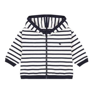 Petit Bateau Sweatshirt bebe capuche raye mariniere jersey blanc marshmallow...