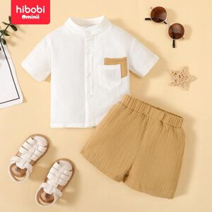 Hibobi été nouveaux garçons décontracté quotidien blanc col montant chemise deux pièces ensemble - Publicité