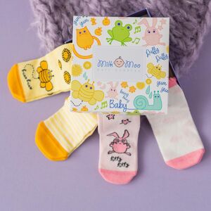 Milk and Moo Chaussettes bébé Milk&Moo, chaussettes nouveau-né, douces, coton, chaudes, respirantes, chaussettes bébé fille et garçon, antidérapantes, 0-12 / 12-24 mois, 4 paires - Publicité