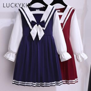 YOUULAR Filles Robe Printemps Automne Rouge Vêtements Enfants Jupe Grand Garçon Style Ouest Navy Col Robes Princesse Robes - Publicité