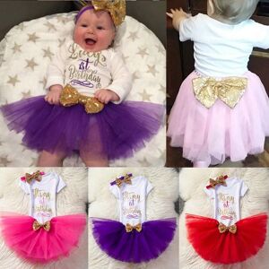 HDF13JH Vêtements pour bébés, barboteuse imprimée à manches courtes pour anniversaire, jupes en Tulle à paillettes et nœud papillon pour petites filles - Publicité