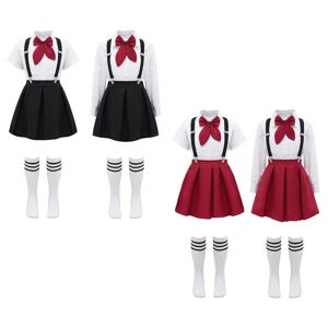 Uniforme scolaire pour enfants filles, tenue chemise à manches longues ou courtes avec nœud papillon, jupe à bretelles plissée et chaussettes 5 pièces - Publicité
