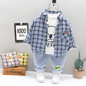 Printemps enfant garçon chemise vêtements vêtements d extérieur costume ensemble manteau à carreaux + t-shirt + pantalon 3 pièces garçons enfants vêtements 1 2 3 4 ans - Publicité