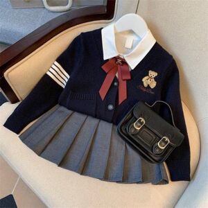 Ensemble de Style scolaire d automne pour filles, chemise en tricot, jupe, costume d extérieur trois pièces - Publicité