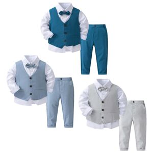 Ensemble de vêtements pour bébés garçons, chemise, gilet et pantalon en coton, costume de smoking pour homme, vêtements de fête de mariage et de baptême - Publicité