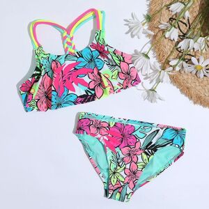 4-18 ans Maillot de bain fille à volants Enfants Tropical Floral Deux pièces Maillots de bain pour enfants Crochet Strap Bikini Set Filles Maillots de bain - Publicité