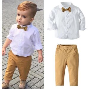 MAITA Childrenswear Costume 2 pièces pour hommes pour petits garçons, chemise à manches longues avec boutons de couleur blanche unie, pantalon Long à taille élastique - Publicité