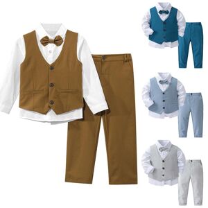 Tenue de gentleman 4 pièces pour enfants garçons, chemise blanche à manches longues avec nœud papillon à ourlet pointu, gilet et pantalon long - Publicité