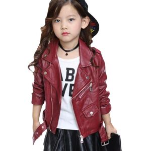 VANGULL Enfants Pu Veste Filles Moto Veste Enfant Outwear Couleur Unie Fermeture Éclair Ceinture À Manches Longues Casual - Publicité