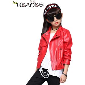 YUBAOBEI Veste Fille Printemps Automne Veste en Cuir PU pour Enfants Manteau à Revers pour Enfants Cardigan Rouge Veste en Cuir À Fermeture Éclair - Publicité