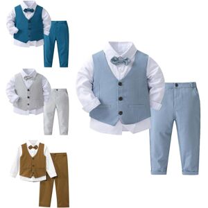 Aislor Ensemble de vêtements 4 pièces pour garçons, costume formel pour enfants, tenue pour homme, chemises à manches longues + gilet + pantalon + nœud papillon - Publicité