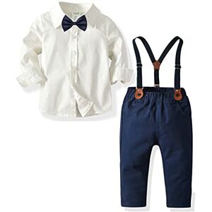 Volunboy Bebe Garçon Costume Gentleman, Noeud Papillon Chemise Carreaux + Pantalon 4 Pièces（Beige，4-5 ans，Taille 120） - Publicité