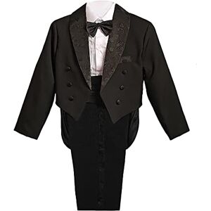 Lito Angels Smoking Costume Mariage Ceremonie Enfant Garcon, Ensemble 5 Pieces (Blazer, Chemise, Ceinture, Noeud Papillon et Pantalon), Taille 8 Ans, Noir (étiquette en Tissu 10) - Publicité