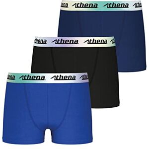 ATHENA Lot de 3 Boxers garçon Color Taille : 12 Ans Couleur : Bleu-Noir-Marine - Publicité