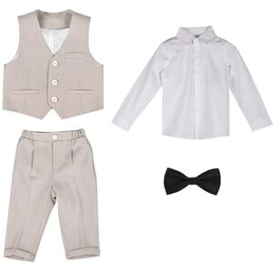 GUOCU 4 Pièces Ensemble de Costume Garçons Smoking,Costume Garçon d'honneur,Enfants Gentilhomme Costume Baptême Bébé Garçon Vêtements Ensemble Soirée Mariage Cérémonie Fête Tenue Garçon Beige F 4-5 Ans - Publicité