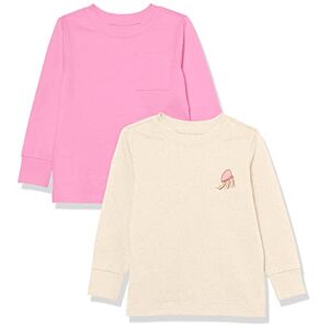 Amazon Essentials T-shirt côtelé à manches longues Mixte Enfante, Lot de 2, Blanc Crème Jellyfish/Rose, 9 ans - Publicité
