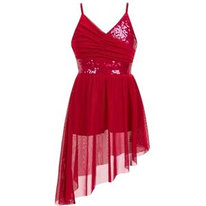 dPois Enfant Fille Asymétrique Robe Danse Lyrique Justaucorps Gymnastique Ballet à Paillettes Leotard Robe Danse Classique Costume Danse Jazz 5-14 Ans Bourgogne 5-6 ans - Publicité