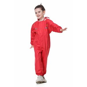 JiAmy Enfants Imperméable Manteaux Imperméables Garçon Fille Combinaison Imperméable à Capuche Veste de Pluie, Rouge 4-5 Ans - Publicité