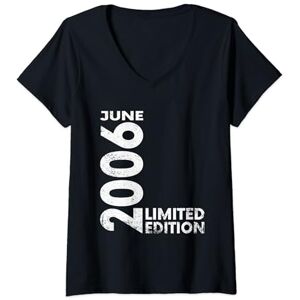 2006 Anniversaire Limited Edition Juin 2006 Femme 18ème anniversaire 18 ans garçon fille vintage Juin 2006 T-Shirt avec Col en V - Publicité