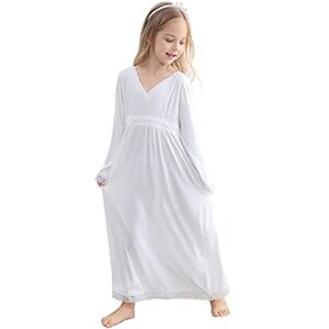 Verve Jelly Filles Princesse Chemise de Nuit à Manches Longues Dentelle Chemise de Nuit bébé Pyjama Robe Enfant en Bas âge Fille col en V Robe de Nuit Blanc 100 3-4 Ans - Publicité