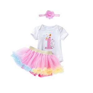 Leideur 1er anniversaire Outfit Fille Tutu Jupe (jupes) Bodies Costumes bébé 1 an fille Cadeaux (Multicolore-1, 9-12 Mois) - Publicité