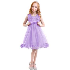 OBEEII Fille Robe Florale Longue de Cérémonie Élégante Robe Princesse sans Manches de Mariage Demoiselle d'honneur Soirée Anniversaire Fête Cocktail Dance Prom pour Enfants Ado 6-7 Ans Violet - Publicité