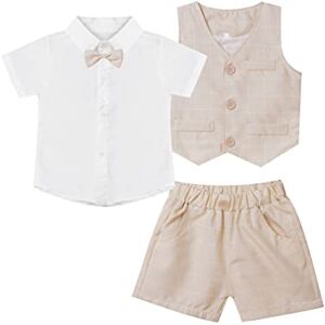 Freebily Ensemble Vêtements D'été Bébé Garçon Chemise Blanc + Shorts Pantalon Court + Gilet d honneur Mariage Gentleman Garçon Tenue Costume Baptême Fête Beige 5-6 ans - Publicité