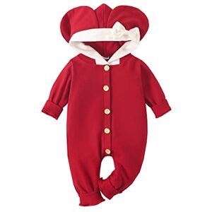 Momolaa Combinaison Latex Toddler Kids Infant Girls Boys Cute Soild Long Sleeves Cartoon Ear Hooded Romper Jumpsuit Outfits (Red, 9-12 Months) - Publicité