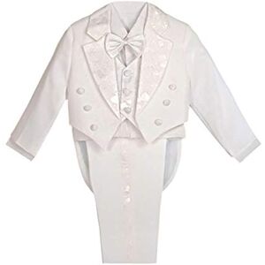 Lito Angels Smoking Costume Mariage Bapteme Ceremonie Enfant Garcon, Ensemble 5 Pieces (Blazer, Chemise, Gilet, Noeud Papillon et Pantalon), Taille 8 Ans, Blanc (étiquette en Tissu 10) - Publicité