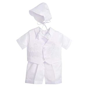 Lito Angels Vetement de Bapteme pour Bebe Garcon, Ensemble Costume Blanc 5 Pieces avec Bonnet, Taille 12-18 mois, Style B Manches Courtes - Publicité
