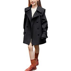 amropi Filles Trench-Coat Coton Automne Veste Single Breasted Trench Manteau (Noir-2, 16-17 Ans) - Publicité