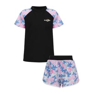 LiiYii Fille Maillot de Bain 2 Pièces T Shirt Manches Courtes + Short Enfant Rash Guard Anti-UV Protection Solaire UPF50+ 5-14 Ans Noir 9-10 Ans - Publicité