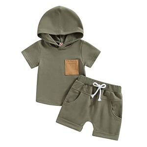 Dazzerake Ensemble Bébé Garçon Ensemble Garçon Été Vêtement Bébé Garçon Tenue 2 Pièces pour Bébé Garçon 0-3 Ans T-shirt à Capuche + Short (Armée Verte, 12-18 Months) - Publicité