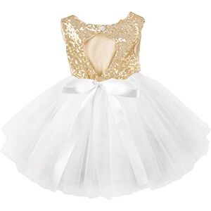 AGQT Bébé Robe de Noël Fille élégante Robe Tutu en Tulle,Robe en Fête d'anniversaire Baptême Ceremonie Mariage sans Manches été Paillette Fleur Robe Blanc 12-18 Mois - Publicité