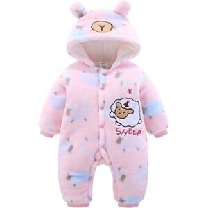 JiAmy BéBé Capuche Barboteuse Flanelle Hiver Combinaison Enfant GarçOns Filles Mouton Dessin Animé Pyjamas Tenues (Rose, 59) - Publicité