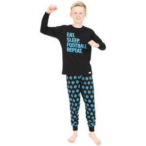 ThePyjamaFactory The PyjamaFactory Pyjama long en coton pour garçon avec inscription « Eat Sleep » Bleu Unisexe Noir 11 ans - Publicité