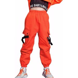 Rolanko Pantalon Cargo Enfant Fille Pantalon de Jogging pour Filles Hip Hop Street Dancewear Costume 4-15 Ans(Orange,8-9 ans/140) - Publicité