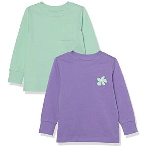 Amazon Essentials T-shirt côtelé à manches longues Mixte Enfante, Lot de 2, Vert Menthe Fleurs/Violet Clair, 4 ans - Publicité