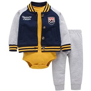 De feuilles Chic-Chic Ensemble Garçon Fille Bébé 3pc Blouson Base-Ball+ Barboteuse + Pantalons Sport Pull Longues Manches Haut Sweat-Shirt Printemps(Bleu Foncé,6-12 mois/12) - Publicité