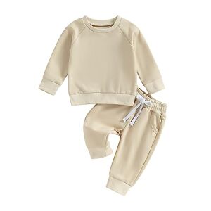 Dazzerake Ensemble Bébé Garçon Tenue Bébé 2 Pièces à Couleur Unie Sweat + Pantalon pour Bébé Garçon 0-3 Ans Automne Printemps Hiver (Abricot, 0-6 Months) - Publicité