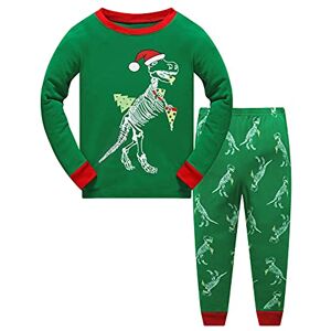 Psafagsa Petit garçon Ensemble Noël Pyjama Dinosaures Petite Fille Manches Longues Christmas Pajama Coton 2 pièces pour Enfants VêTements Vert 1-2 Ans - Publicité