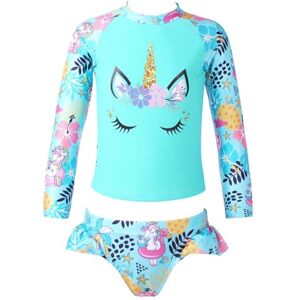 TiaoBug Enfant Fille Ensembles Bikini Sirène Maillot de Bain 2 Pièces Tankini Haut à Manche Longue Anti-UV Et Short de Bain Ensemble Natation Plage 3-16 Ans A Bleu 3-4 Ans - Publicité