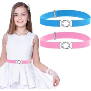 Amaxiu 2 Pièces Ceinture Élastique pour Enfants Filles Garçons, Ceinture Extensible Ajustable Invisible avec Boucle Plate, Ceinture étroite pour Jeans Pantalons Robes(Rose + Bleu) - Publicité