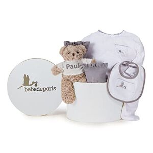BebeDeParis Cadeaux de naissance pour les nouveau-nés   Panier de bébé classique essentiel   Boîte de modèle de cadeau de bébé d'  3-6 mois (Gris) - Publicité
